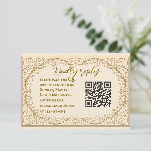Filigree Fleur QR Code Wedding RSVP Card (スタンド正面)
