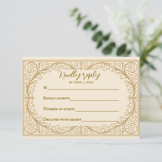 Filigree Fleur Wedding RSVP Card (スタンド正面)