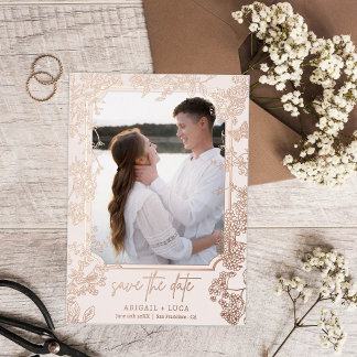 Filigree Floral Chinoiserie Save Date Wedding 箔招待状