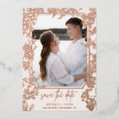 Filigree Floral Chinoiserie Save Date Wedding 箔招待状 (正面)