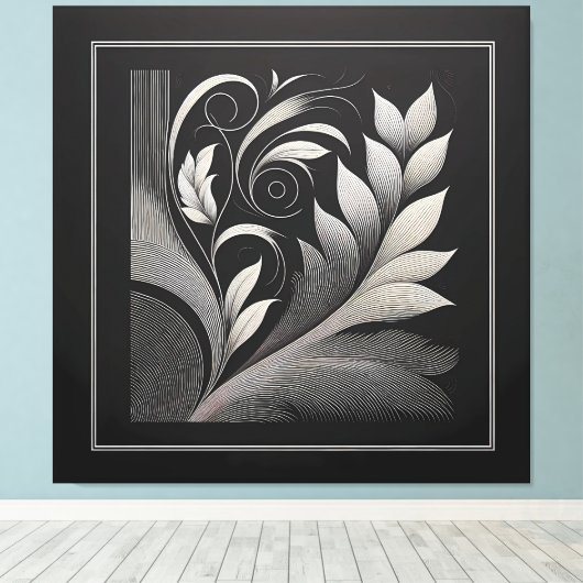 Filigree Leaf Frame キャンバスプリント (インサイチュ (ウッドフロア))