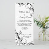 Filigree Swirl Black、白4 x 9.25結婚s 招待状 (スタンド正面)