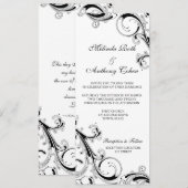 Filigree Swirl Black、白4 x 9.25結婚s 招待状 (正面/裏面)