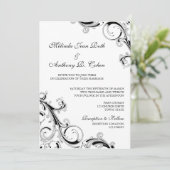 Filigree Swirl Black (白5x7結婚) 招待状 (スタンド正面)