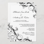 Filigree Swirl Black (白5x7結婚) 招待状 (正面/裏面)