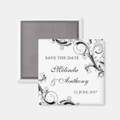 Filigree Swirl Black w/White日付を保存 マグネット (正面/裏面)