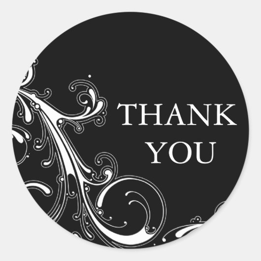 Filigree Swirl Black w/White Thank ラウンドシール (正面)