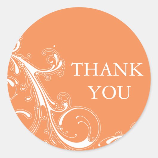 Filigree Swirl Orange Thank You ラウンドシール (正面)