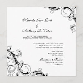 Filigree Swirl White w/Black Square 結婚's 招待状