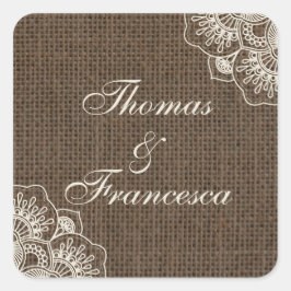 Filipiniana Lace on Burlapのステッ素朴クに結婚貼る スクエアシール