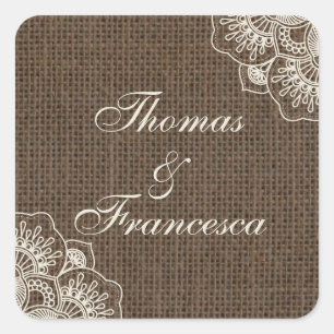 Filipiniana Lace on Burlapのステッ素朴クに結婚貼る スクエアシール