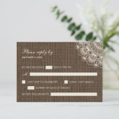 Filipiniana Lace on Burlap Wedding RSVPカード (スタンド正面)