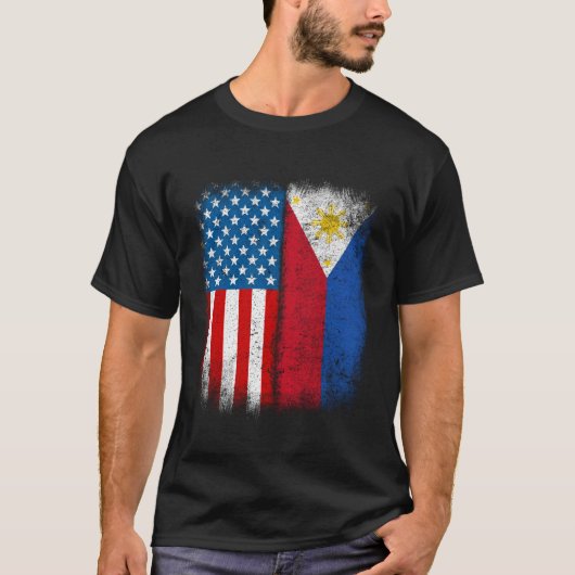 Filipino American Flag Half Philippines Usa Us Pin Tシャツ (正面)