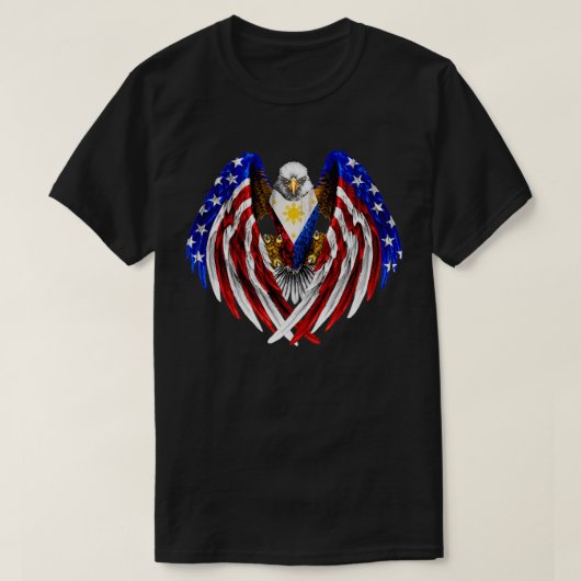 Filipino American Philippines USA Flag Eagle T  Tシャツ (デザイン正面)