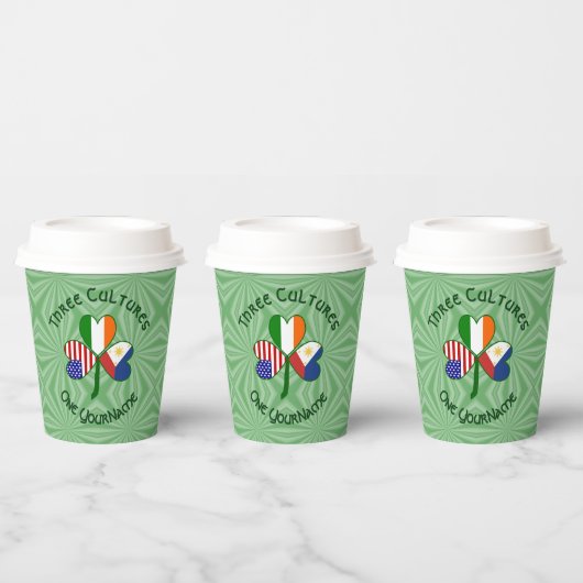 Filipino Irish USA Flags Shamrock Personalize Text 紙コップ (複数)