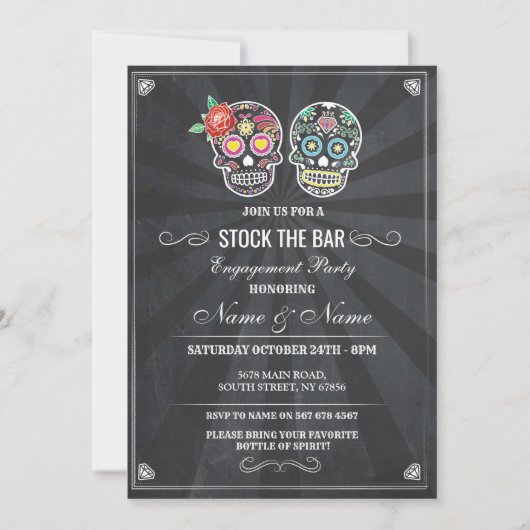 Fill The Bar Sugar Skulls Halloween Chalk Invitati 招待状 (正面)