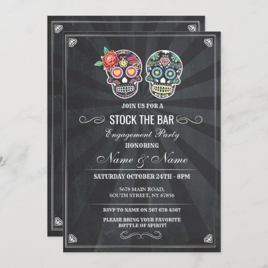 Fill The Bar Sugar Skulls Halloween Chalk Invitati 招待状 (正面/裏面)