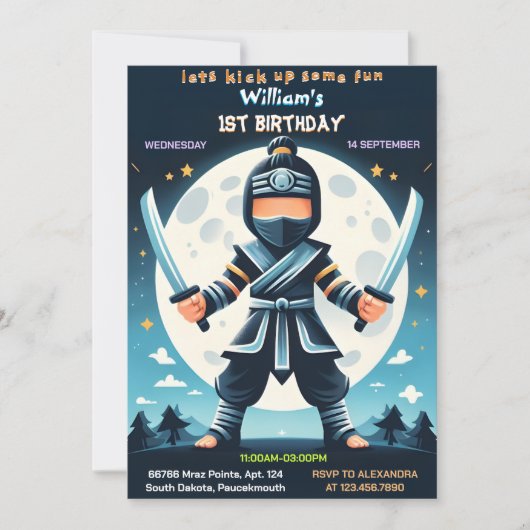 Fill War Fight Boy Moon忍者戦士の最初の誕生日 招待状 (正面)