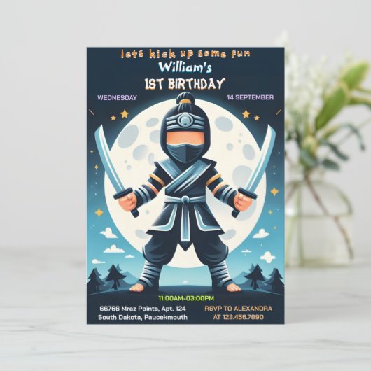 Fill War Fight Boy Moon忍者戦士の最初の誕生日 招待状 (スタンド正面)