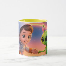 Fille cosmonaute et petite extraterrestre マグカップ