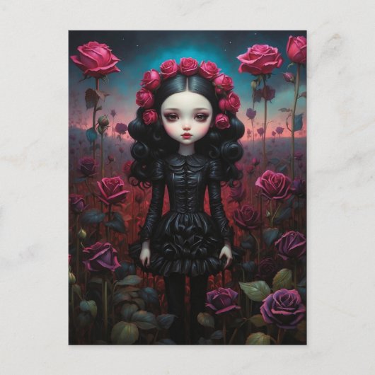 Fille dans un champs de roses ポストカード (正面)