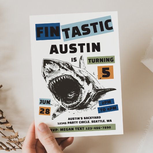 Fin-Tastic Shark Birthday Invitation 招待状