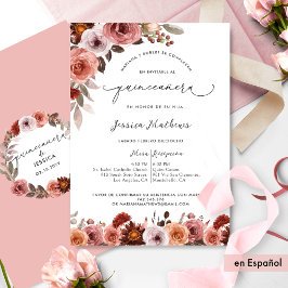 Fina Invitación Con Flores En Rosa De Quinceañera 招待状