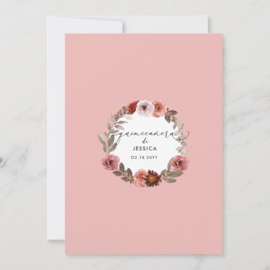 Fina Invitación Con Flores En Rosa De Quinceañera 招待状 (裏面)
