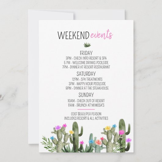 Final Fiesta Bachelorette Weekend 招待状 (裏面)