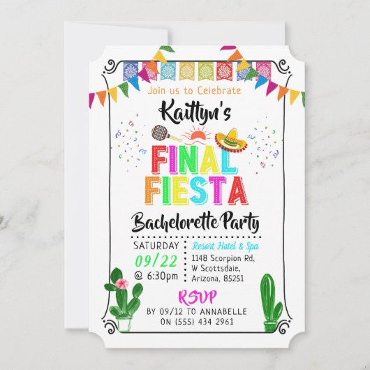 Final Fiesta Bachelorette Weekend Party Itinerary 招待状 (正面)