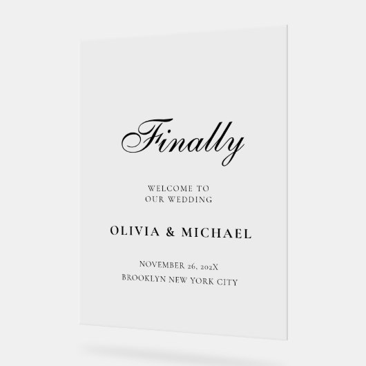Finally Black Script 結婚's Welcome アクリルサイン (傾斜)
