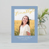 Finally Gold Foil on Blue卒業発表 箔招待状 (立ち正面)