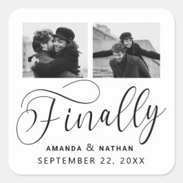 Finally Minimalist結婚の2枚の写真Save the Date スクエアシール