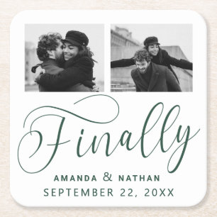 Finally Minimalist結婚の2枚の写真Save the Date スクエアペーパーコースター