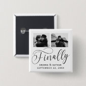 Finally Minimalist結婚の2枚の写真Save the Date 缶バッジ (正面&裏面)