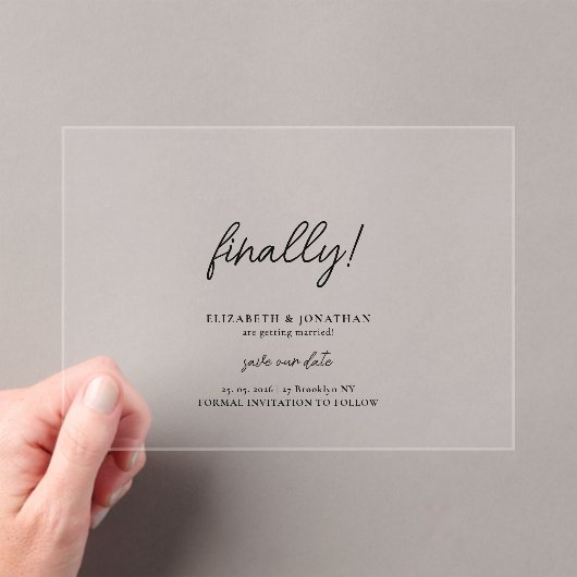 Finally Script Minimalist Wedding Save the Date アクリル招待状 (インサイチュ (ポータブル))