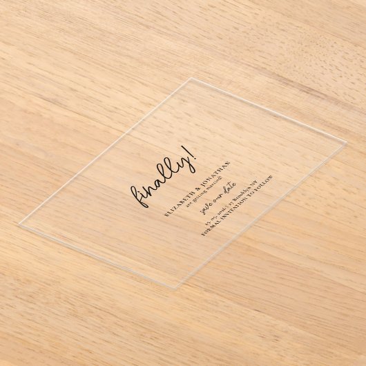 Finally Script Minimalist Wedding Save the Date アクリル招待状 (レイダウン)