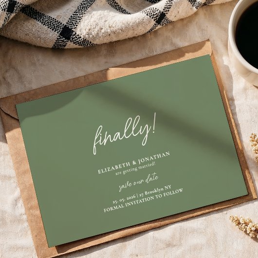 Finally Script Sage Green Wedding Save the Date セーブザデート