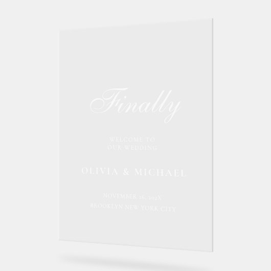 Finally White Script 結婚's Welcome アクリルサイン (傾斜)