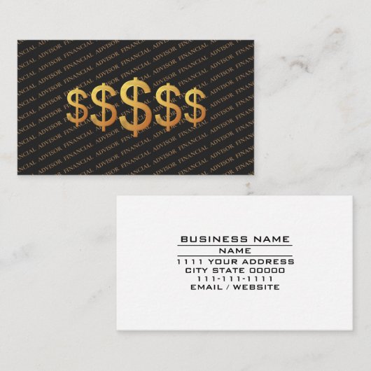 Financial Advisor Dollar Symbol Finance Management 名刺 (正面/裏面)