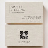 Financial Advisor Luxury Neutral Linen QR Code 名刺