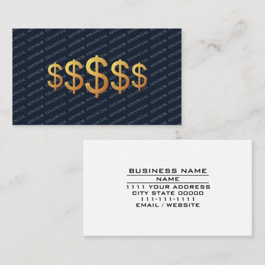 Financial Advisor Money Management Dollar Symbol 名刺 (正面/裏面)