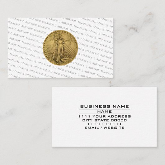 Financial Advisor Money Management Gold Coin Pro 名刺 (正面/裏面)