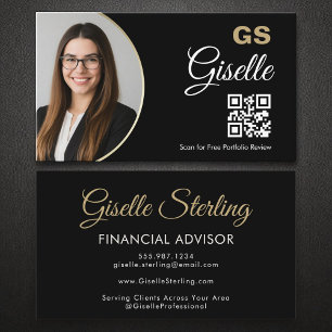 Financial Agentブラック金ゴールド写真QRコード 名刺