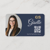 Financial Agent Photo QR Code Navy Blue Gold  名刺 (正面)