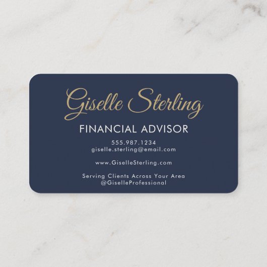 Financial Agent Photo QR Code Navy Blue Gold  名刺 (裏面)