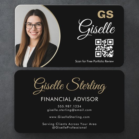 Financial Agent QR Code Photo Black Gold 名刺