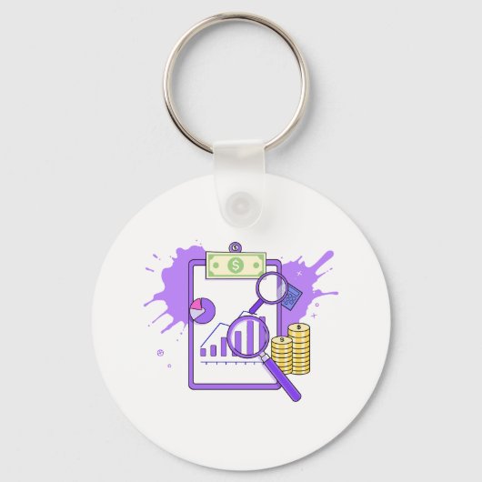 Financial Analysis Report Money Magnifying Glass キーホルダー (正面)
