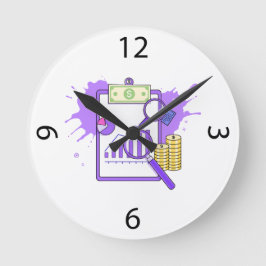 Financial Analysis Report Money Magnifying Glass ラウンド壁時計