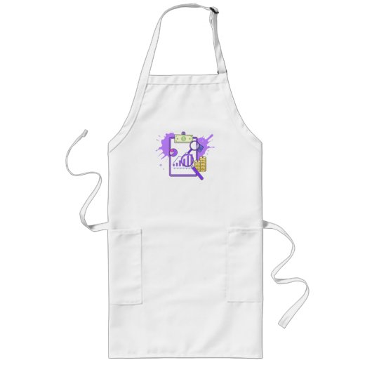 Financial Analysis Report Money Magnifying Glass ロングエプロン (正面)